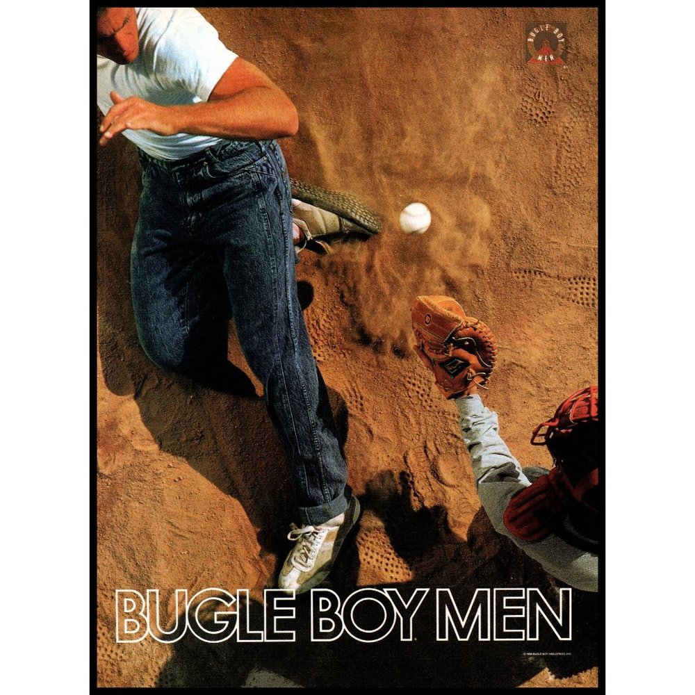 1988 Bugle Boy Men Mens Clothing Vintage Print Ad Baseball Slide Catcher Photo